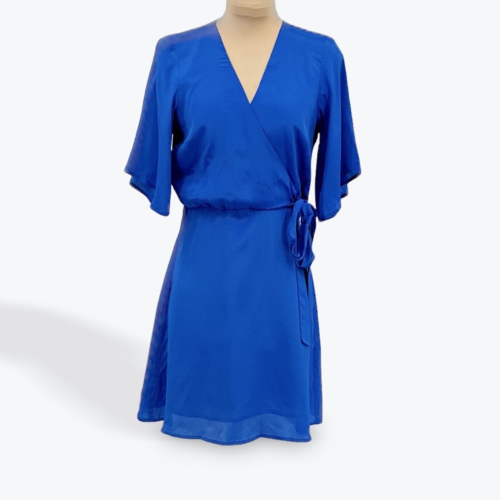Lavender Brown Wrap Dress XS Cobalt Blue Short Sleeve Cocktail Party